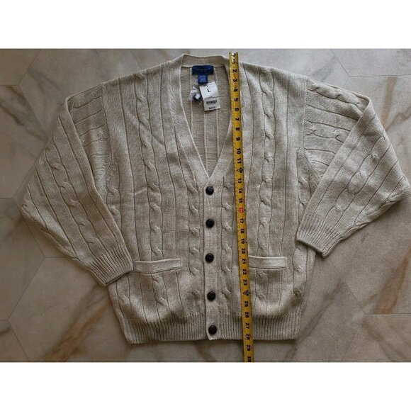 JC Penney Towncraft Cableknit Men's Large Cardigan Sweater Cream NOS Hong Kong - Picture 5 of 7